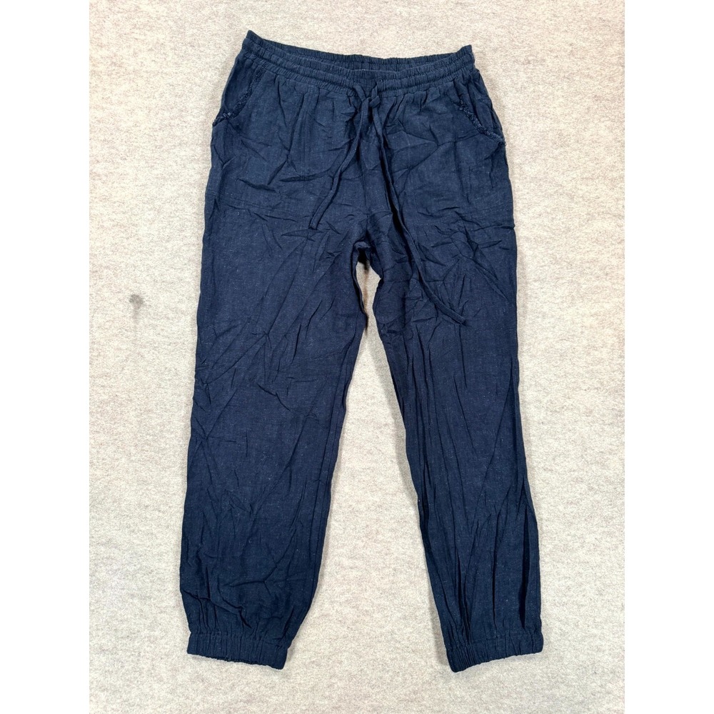 Ee:some Linen Blend Jogger Pants Womens Medium Blue Drawstring Everyday Casual